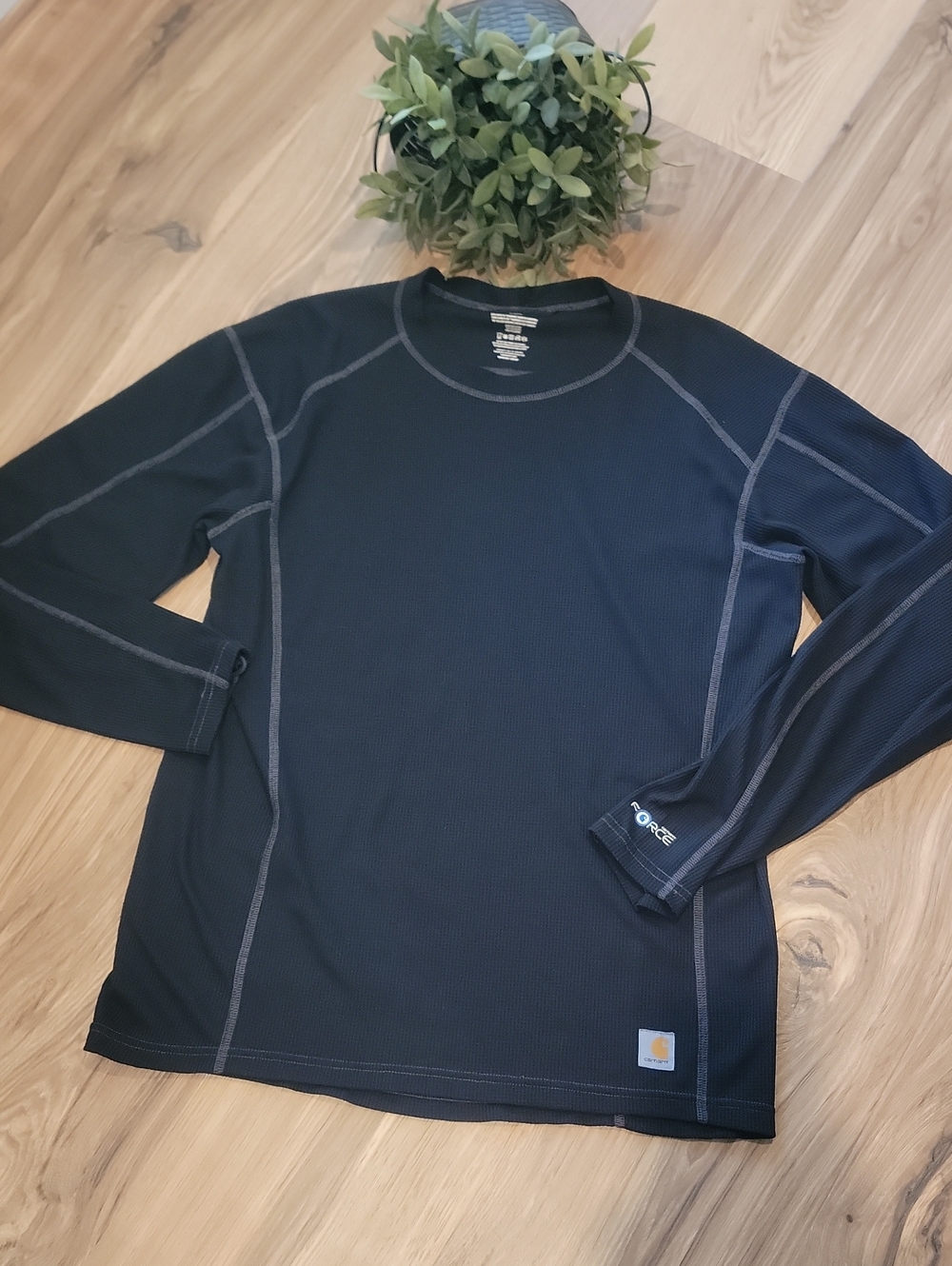 Carhartt Men’s Long-Sleeve Waffle Thermal Shirt - Black with Gray Stitching